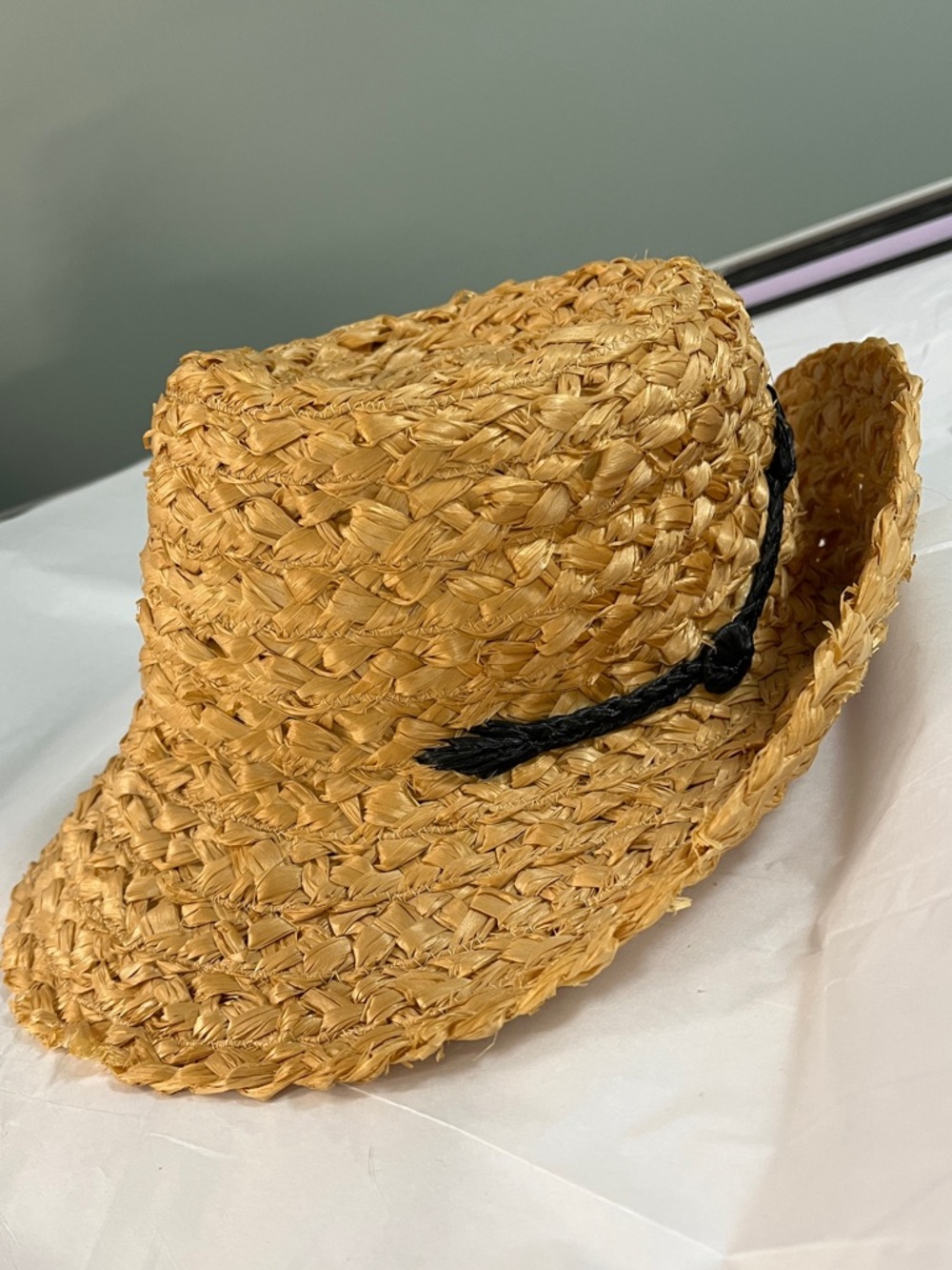 Woven Straw Raffia sun hat hand made in Italy Fedora Hat with Black Accent